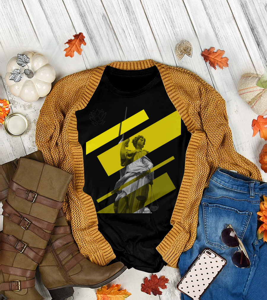 Arsenale di Venezia Classical Justice Statue with Yellow Geometric Stripes T-Shirt