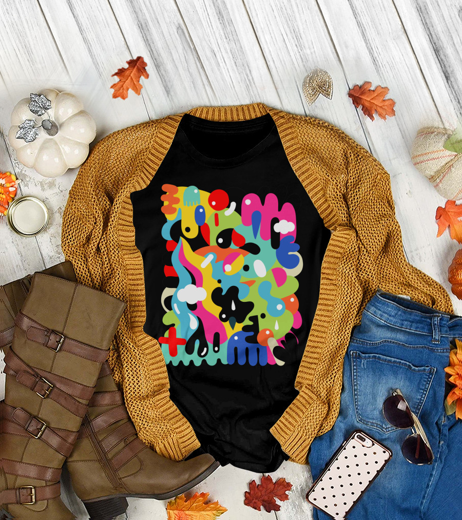 Blobs 001 Abstract Colorful Shapes with Blue Red Yellow Elements T-Shirt