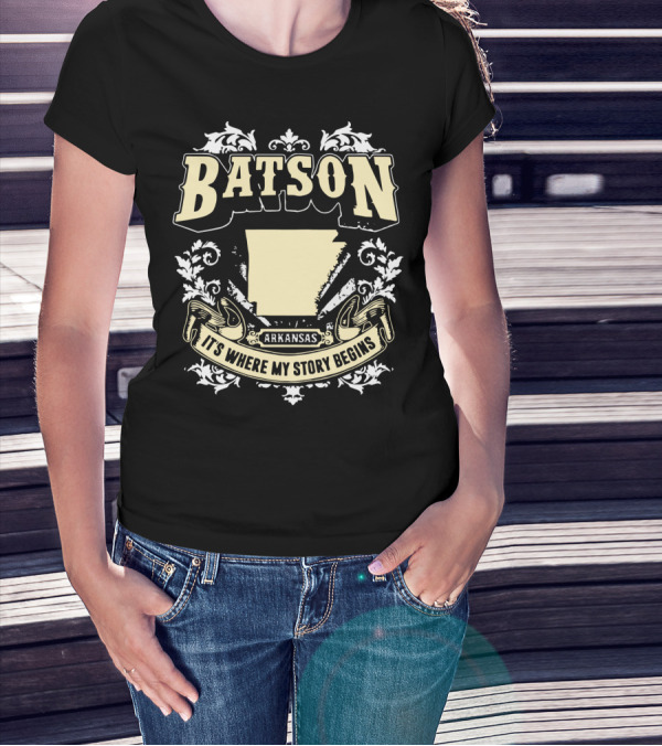 Batson Arkansas It's Where My Story Begins Papa Vintage Map And Ornate T-Shirt