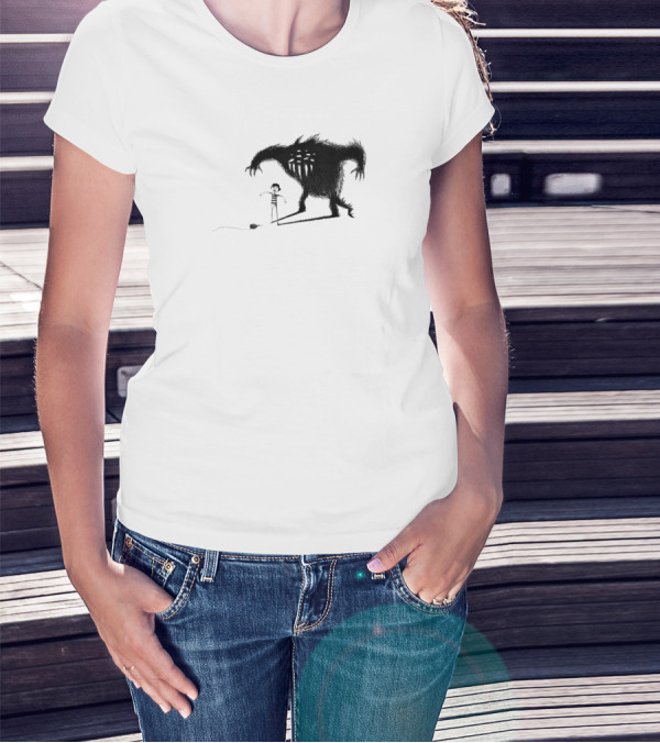 Big Monster Looming Over Child With Flashlight T-Shirt