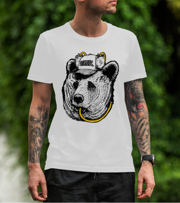 Beer Bear Helmet With Tubes Brown Grizzly T-Shirt