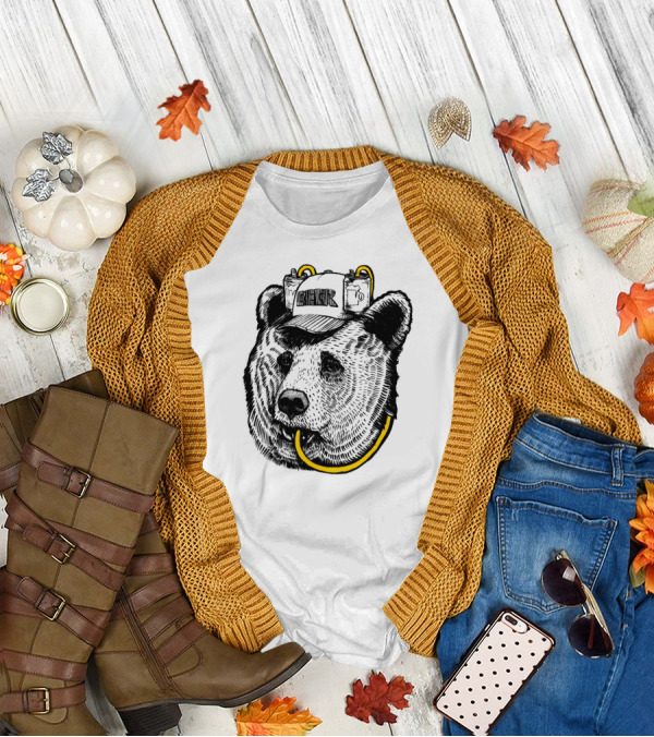Beer Bear Helmet With Tubes Brown Grizzly T-Shirt