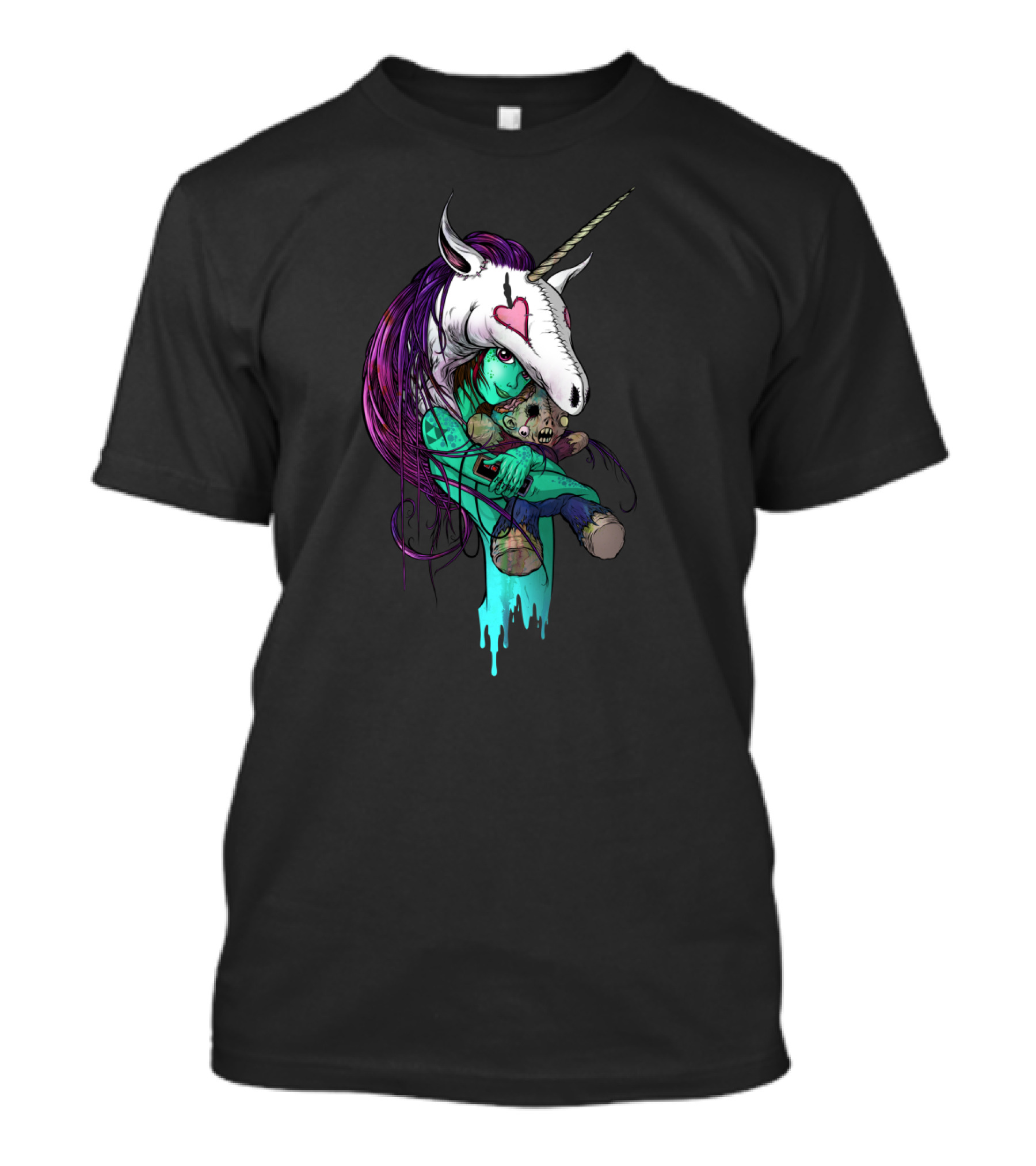 Dreamgirl Zombie With Unicorn Helmet And Teddy Bear Hugging Image T-Shirt