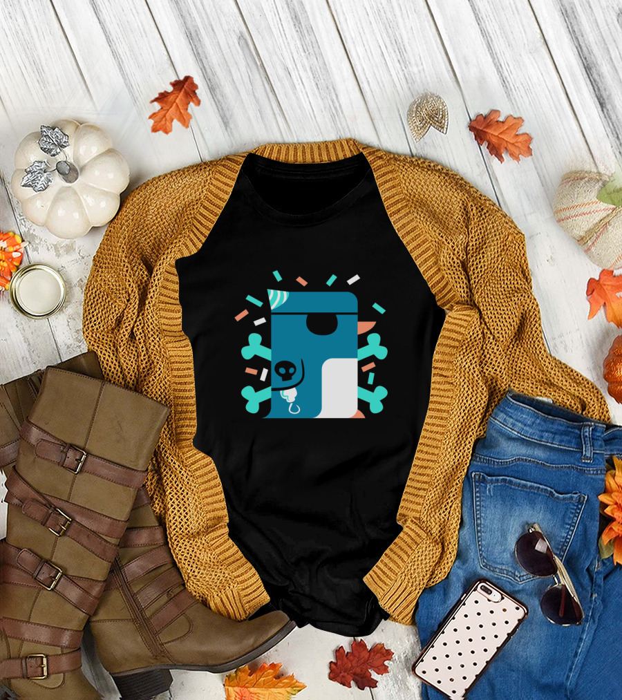 Festive Pirate Penguin with Eye Patch and Confetti Bones T-Shirt