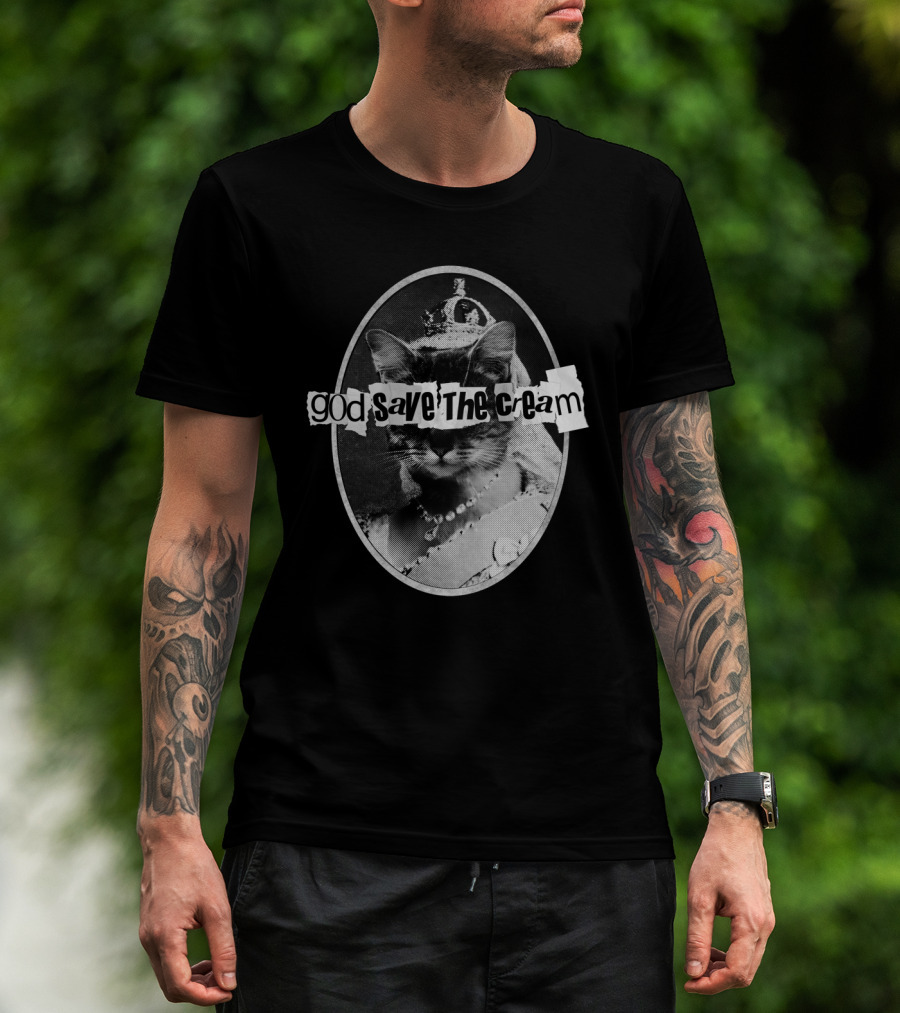 God Save The Cream Cat Portrait Never Mind The Furballs Playful T-Shirt