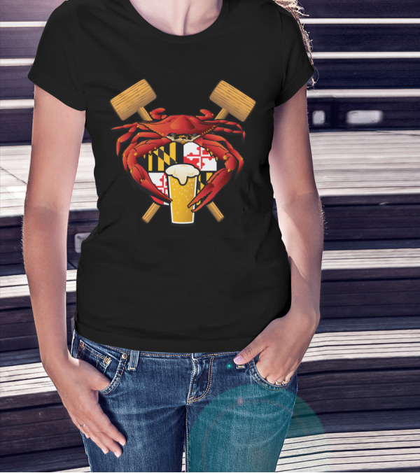 Maryland Crab Mallets Beer State Flag Crest T-Shirt