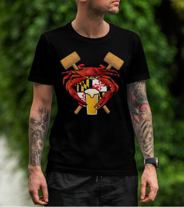 Maryland Crab Mallets Beer State Flag Crest T-Shirt