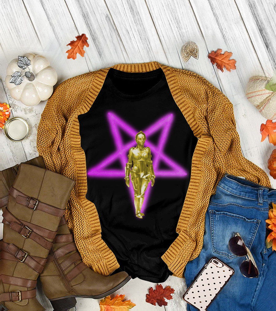 Maschinenmensch Metropolis Iconic Robot with Neon Star Background T-Shirt