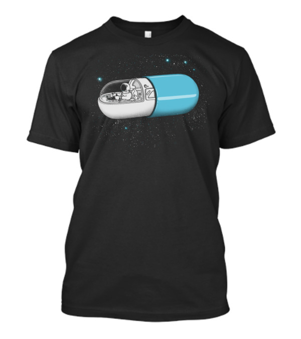 Space Capsule Astronaut In Blue And White Cosmic Pill Exploration T-Shirt