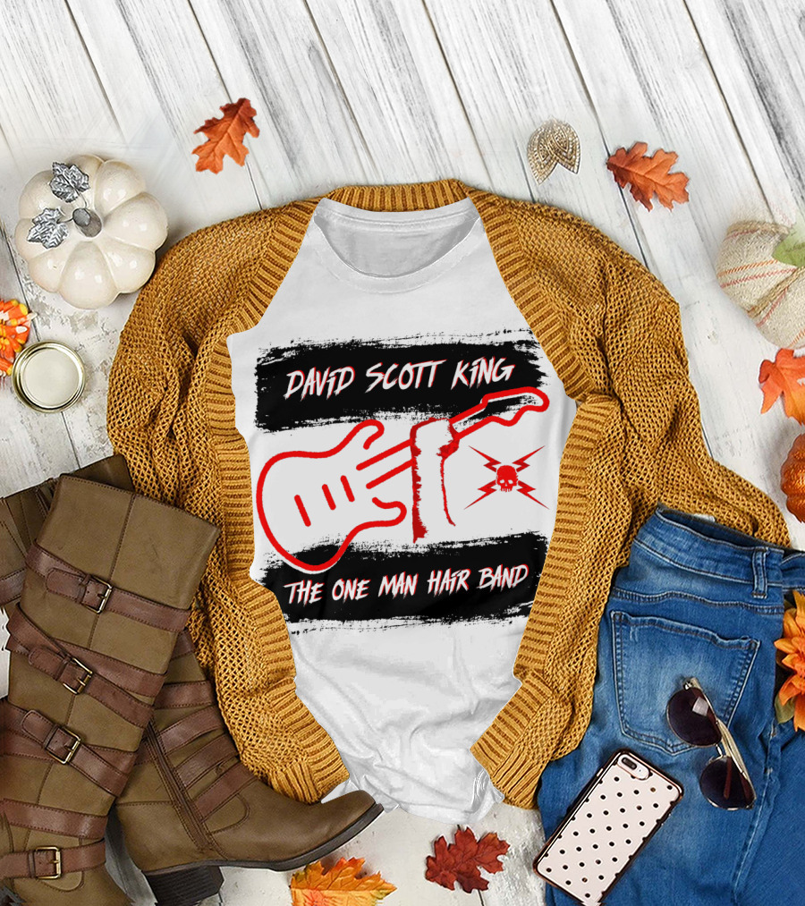 David Scott King The One Man Hair Band Guitar and Skull Lightning Punk T-Shirt