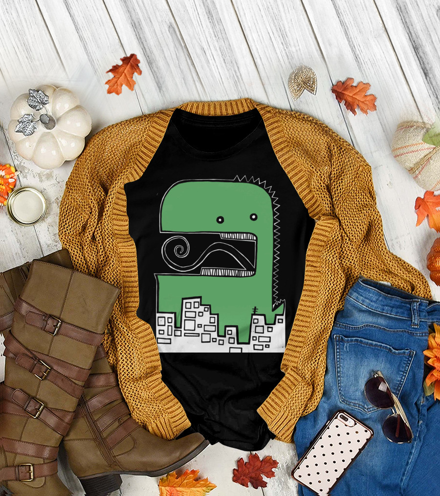 Big Lizard Cityscape Cartoon T-Shirt