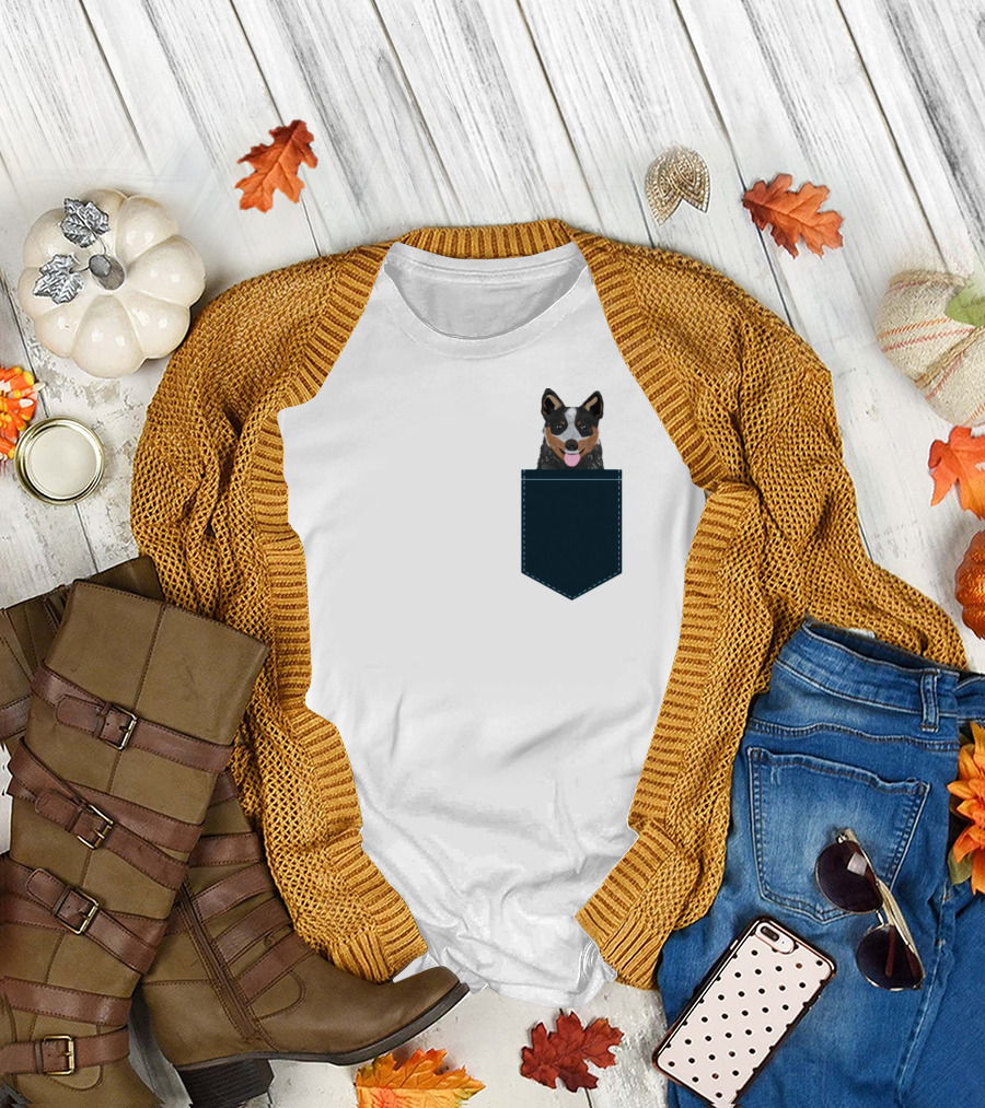 Kellan Australian Cattle Dog Illustration in Pocket for Dog Lovers T-Shirt