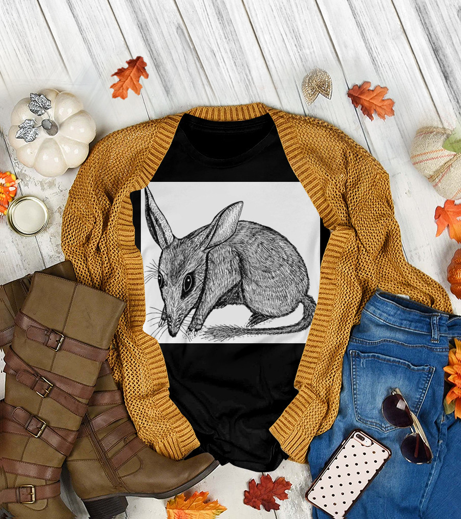 Bilby1 Black and White Line Art Intricate T-Shirt