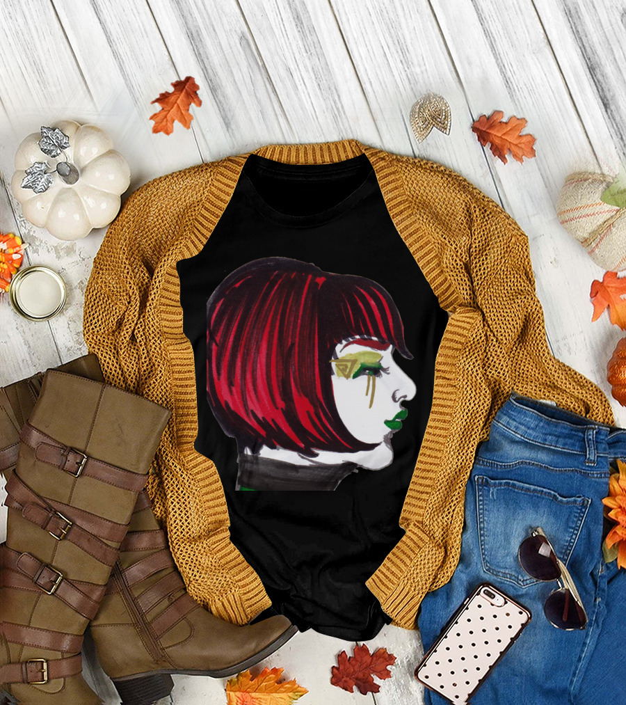 REDHEAD NOIR Female Profile with Red Hair and Green Makeup T-Shirt