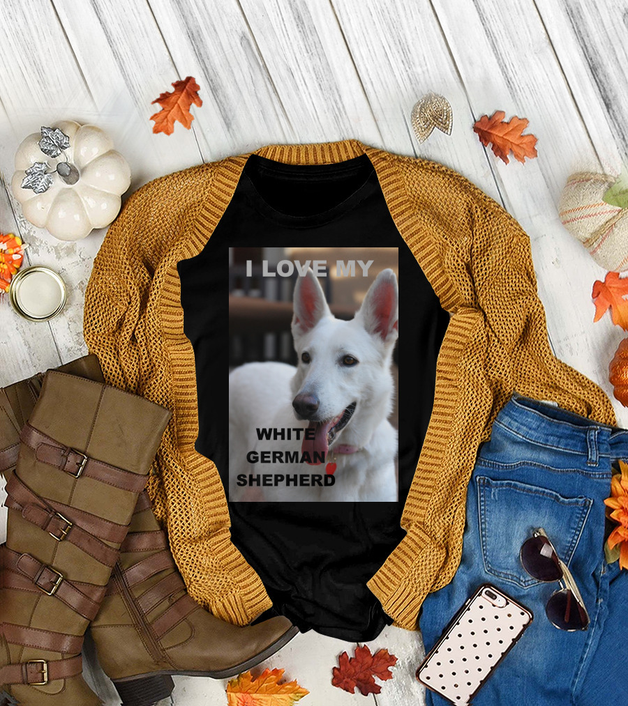 I Love My White German Shepherd with Red Heart T-Shirt