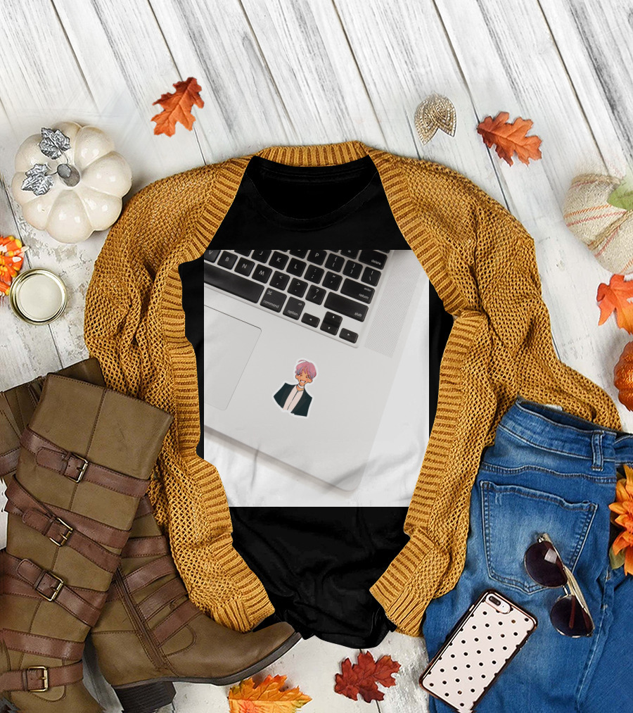 HobiEvents Character Sticker on Laptop with Pink Hair T-Shirt