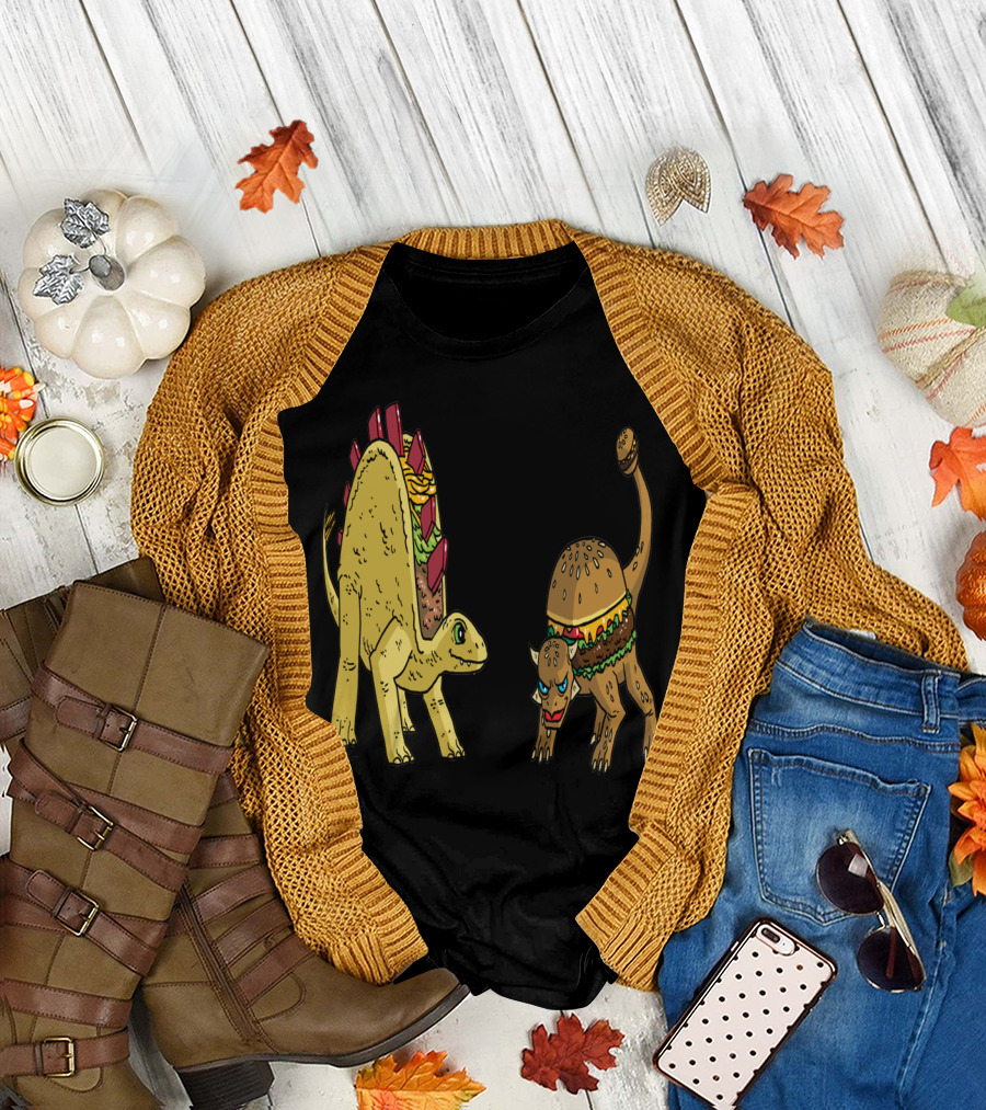 Taco Brontosaurus and Burgersaurus Rex Dinosaur Fusion T-Shirt