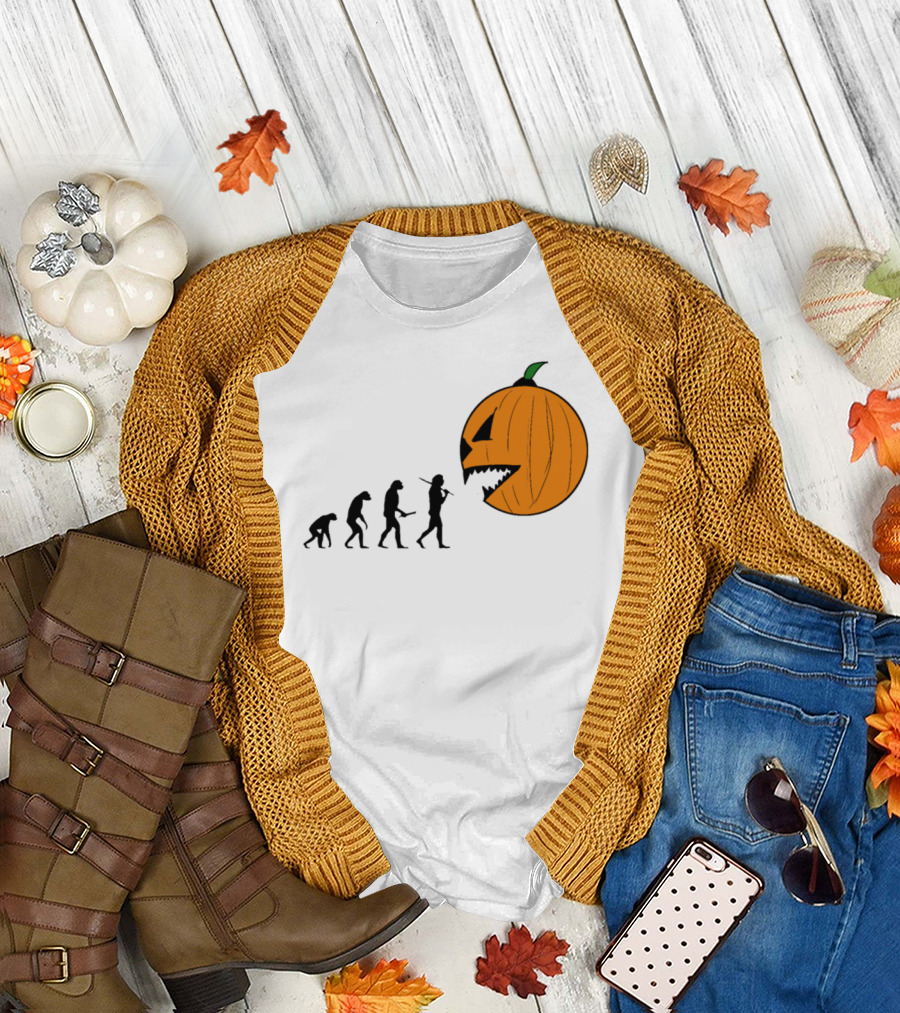 Halloween Pumpkin Evolution Silhouette with Jack-O'-Lantern T-Shirt