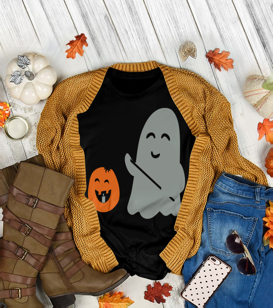 Cute Halloween Ghost with Smiling Lantern T-Shirt