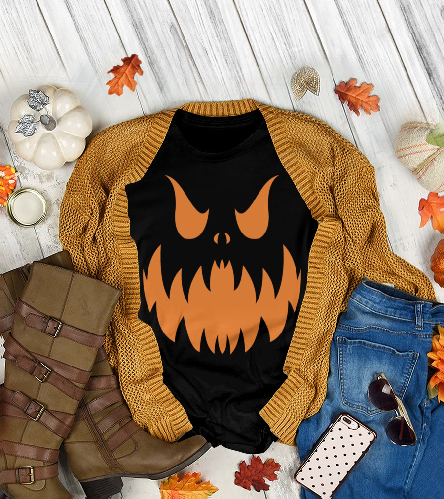 Pumpkin Monster Face Halloween Expression T-Shirt