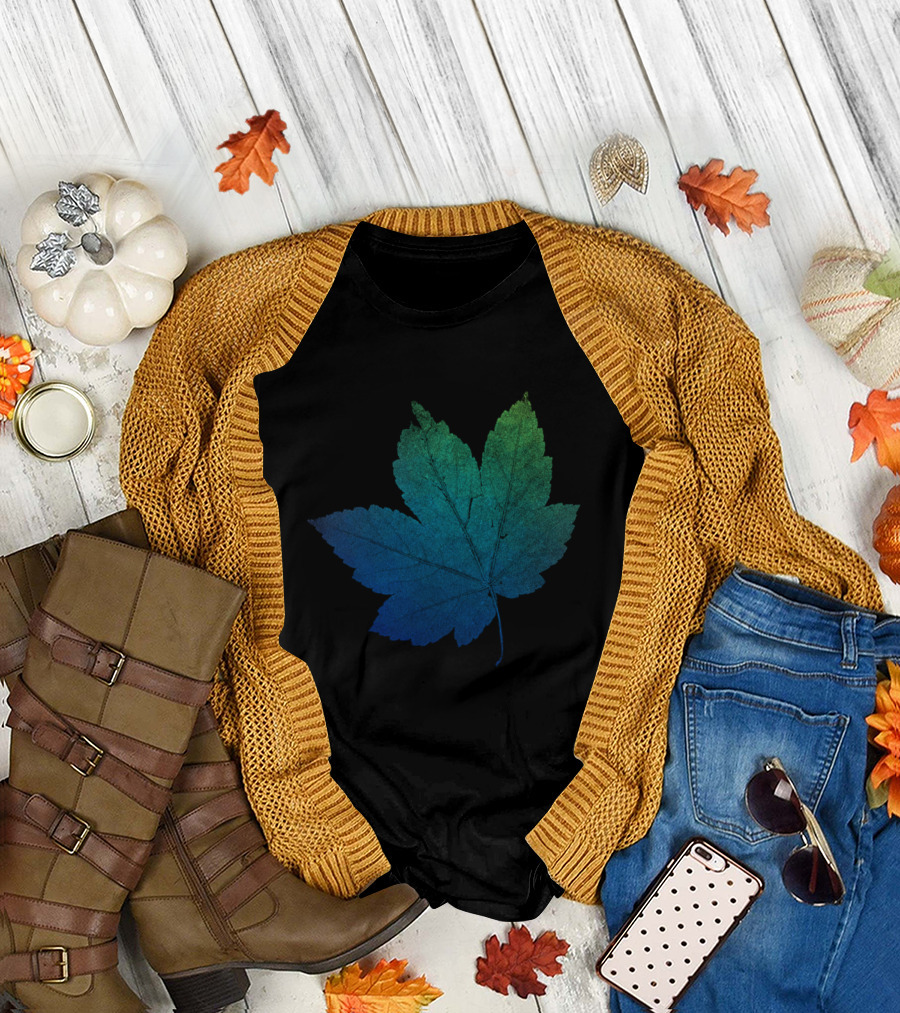 Colorful Skeleton Leaf Blue Green Spectrum T-Shirt