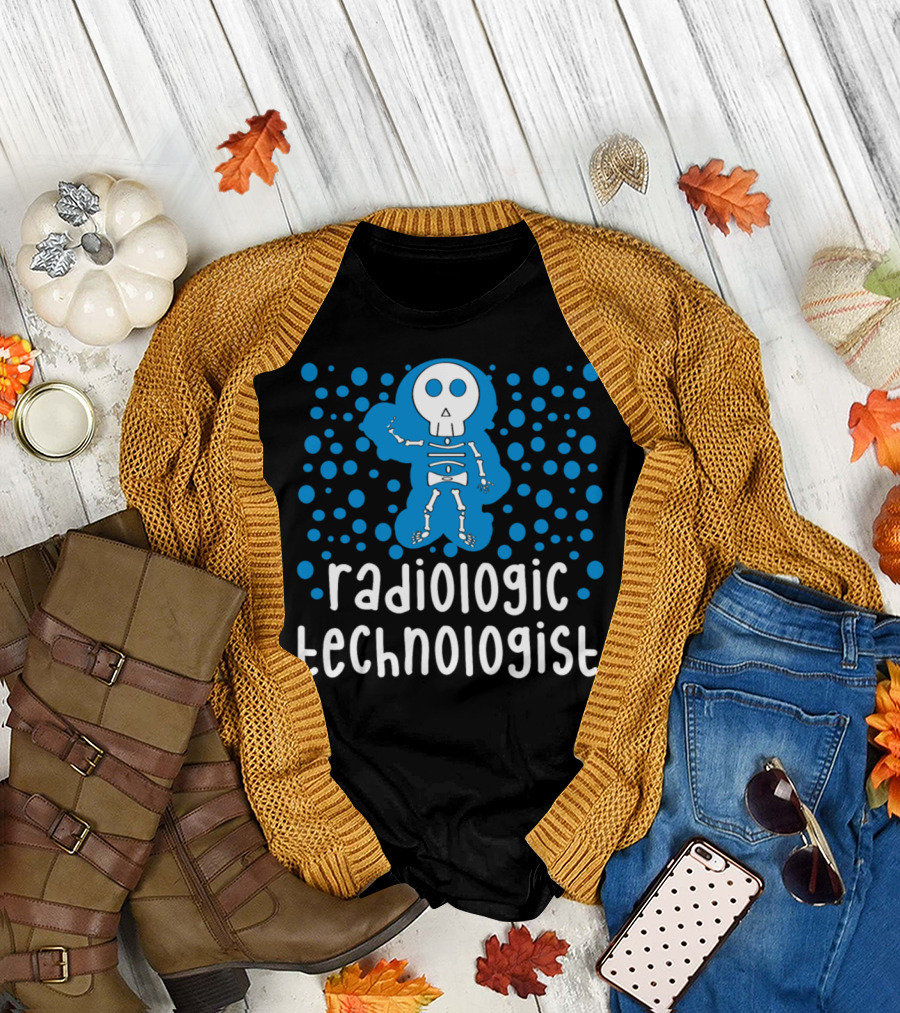 Radiologic Technologist Skeleton Blue Polka Dots T-Shirt