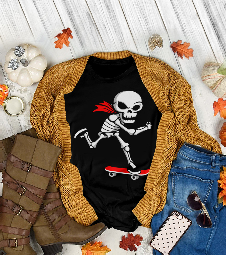 Skeleton Skateboarder Skull Treetwear Fun T-Shirt