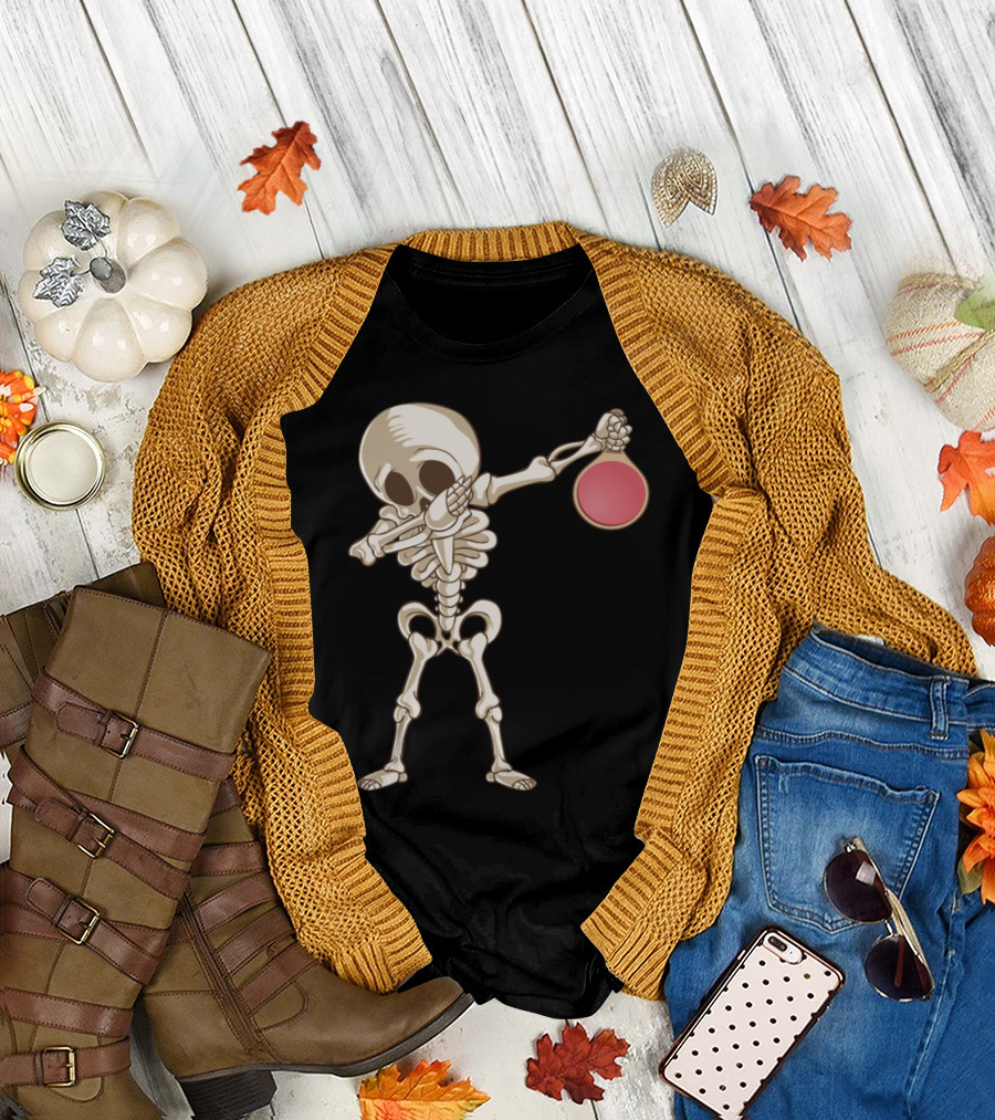 Table Tennis Skeleton Dab with Pink Paddle T-Shirt