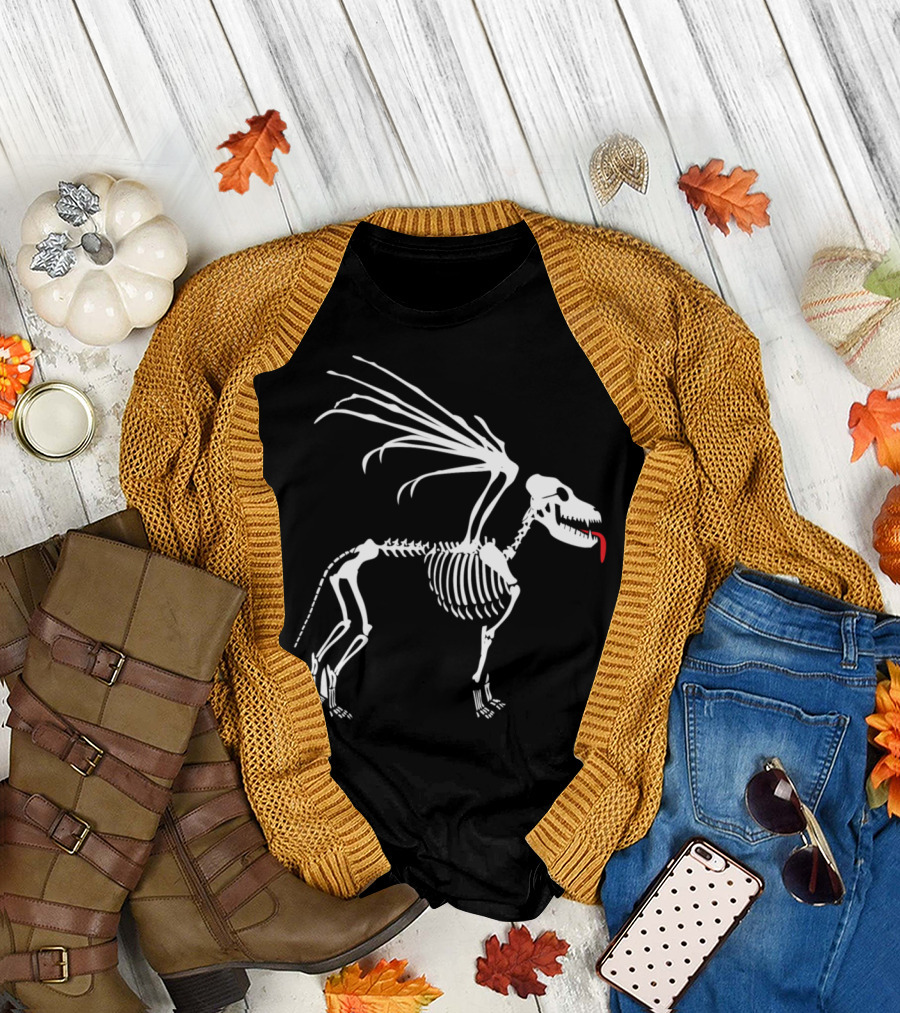 Halloween Winged Dog Skeleton T-Shirt