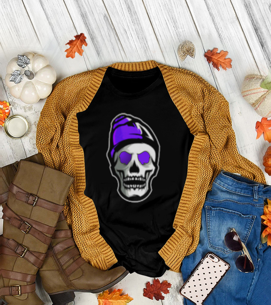Skull with Purple Beanie and Sunglasses T-Shirt