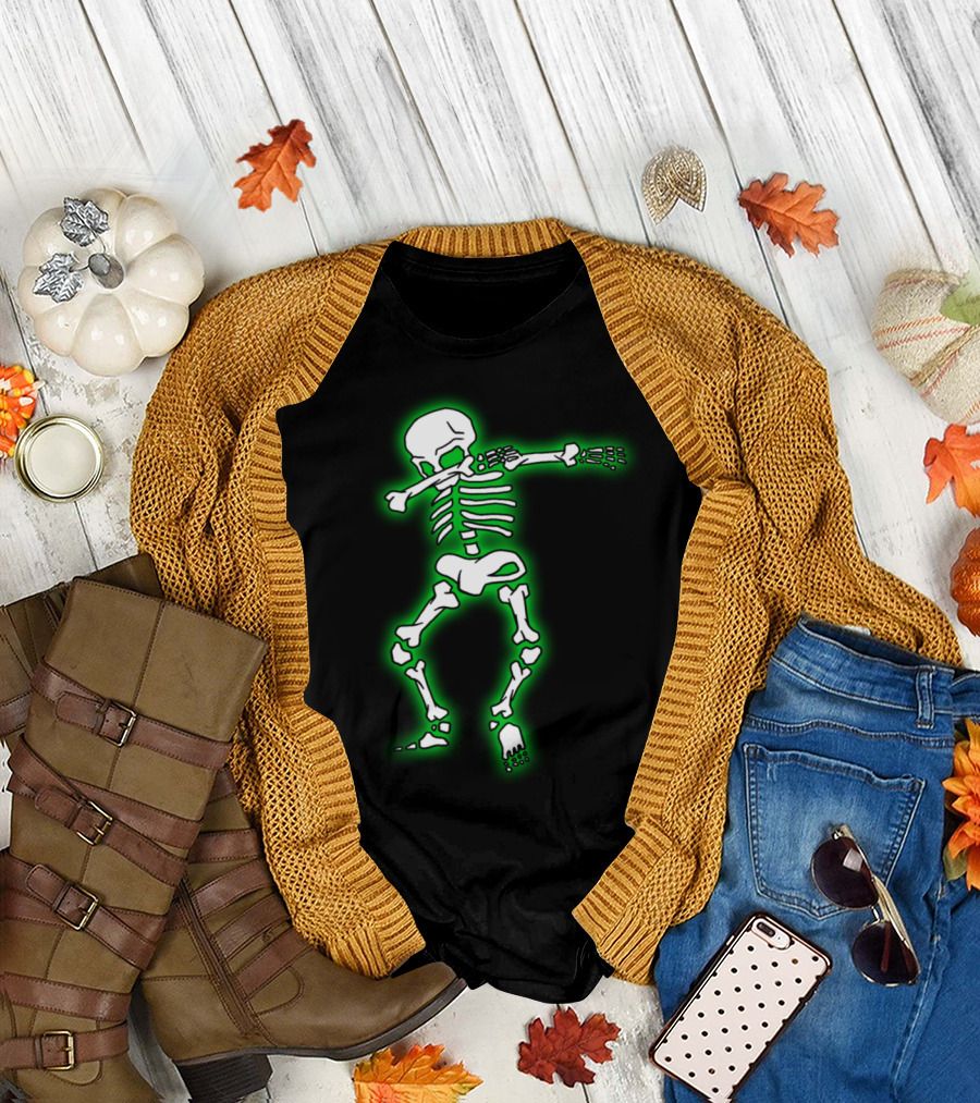Dabbing Skeleton Glow Effect Halloween Dab Dance Fun T-Shirt