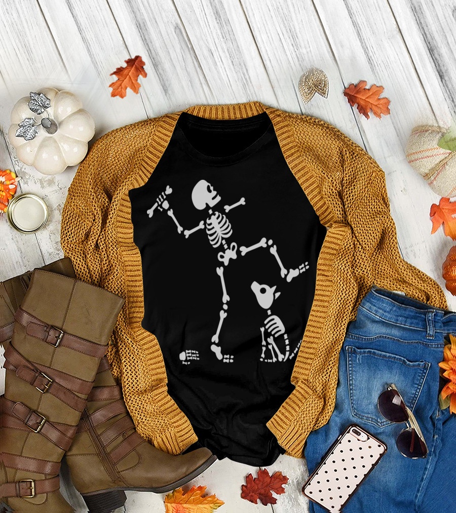 Go Fetch Bone Dog Skeleton Arm Playful Skeleton with Dog T-Shirt