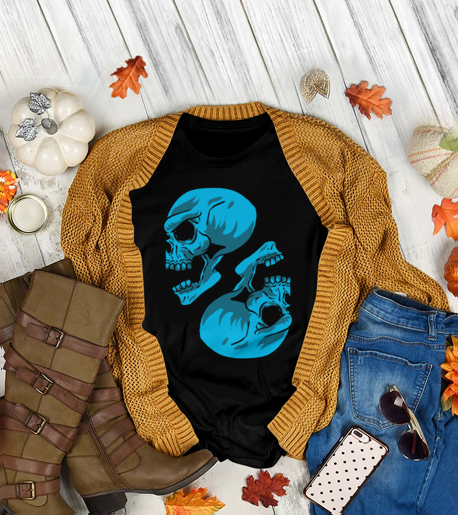 Two Heads Skull Human Skeleton Bony Mask Bone T-Shirt