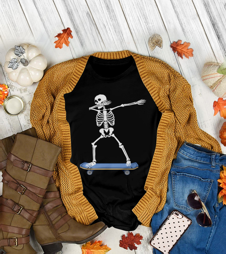 Skating Skeleton Death Dab Trend Haters Meme Skateboarding Skeleton Dabbing T-Shirt