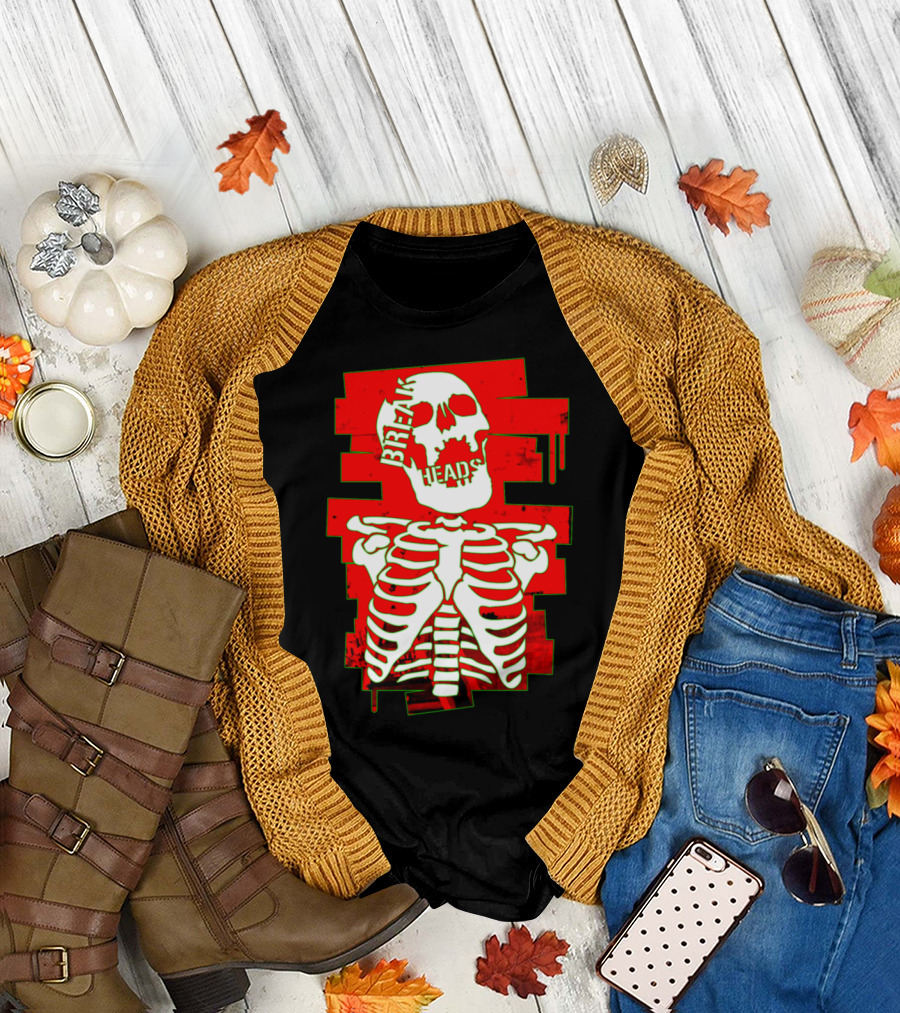 Break Heads Skeleton Skull Red Ribcage T-Shirt