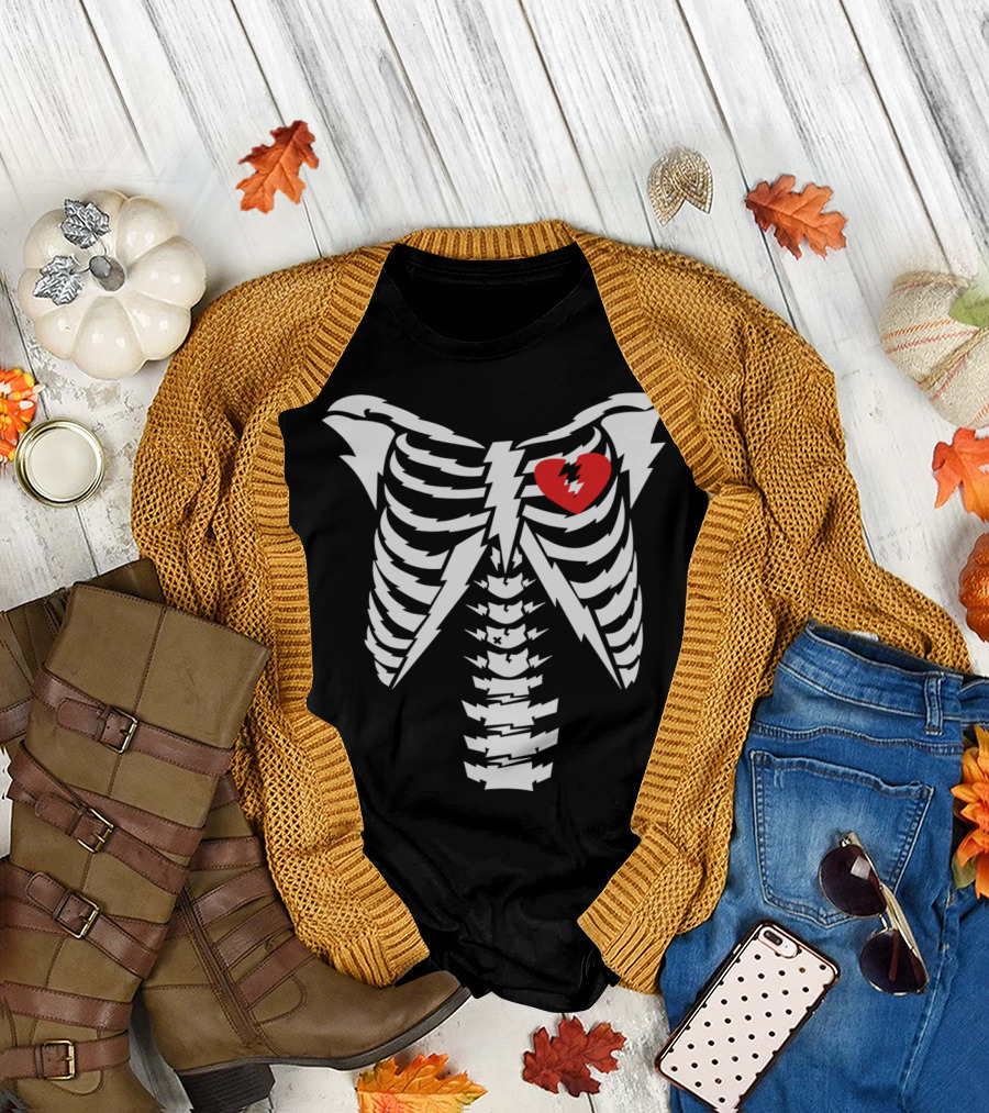 Skelectric Lightning Ribcage with Broken Heart T-Shirt