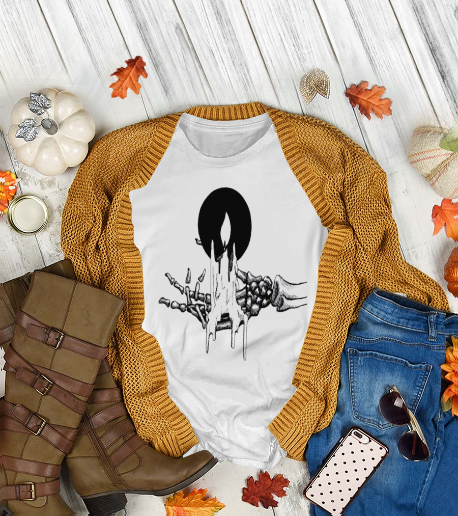 Hand With Dripping Candle Flame Skeleton T-Shirt