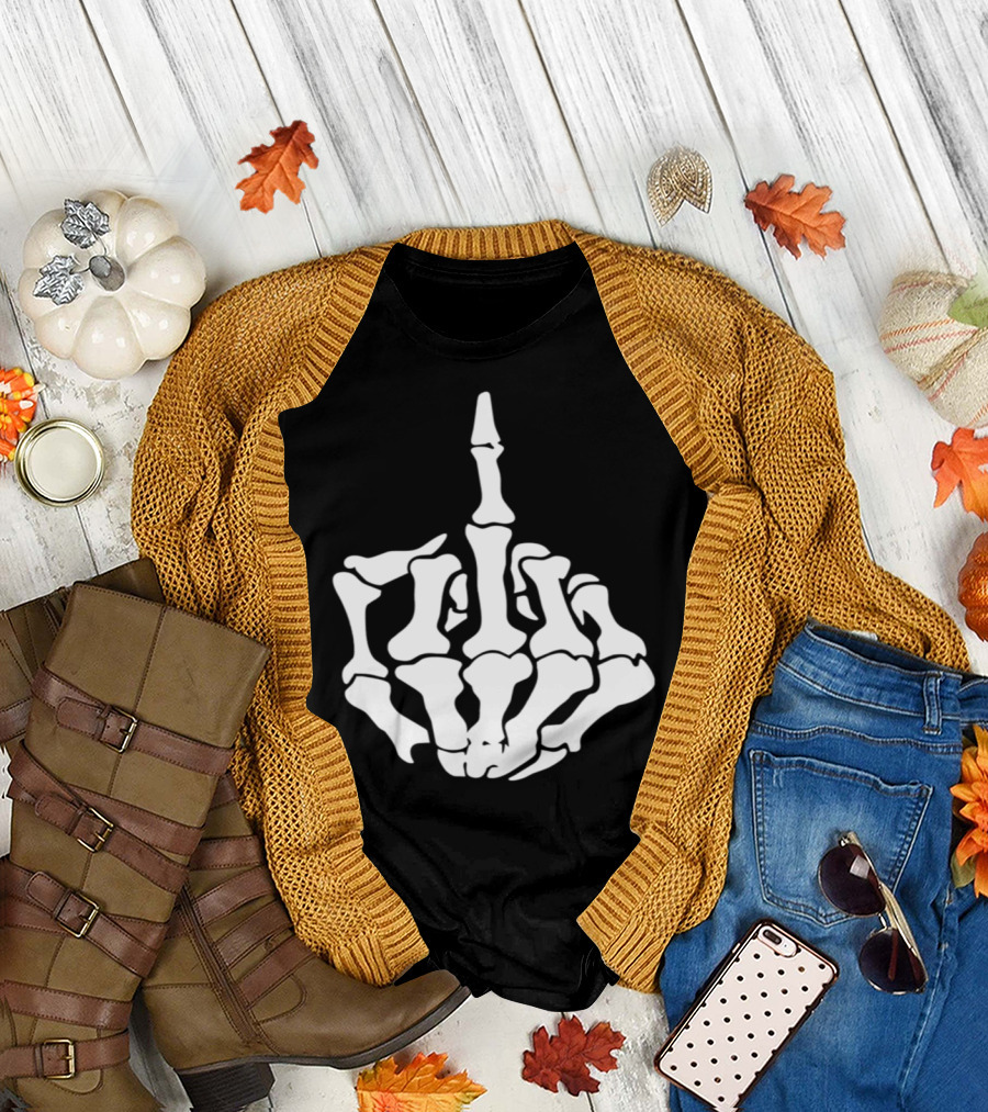 Middle Finger Skeleton Bone Skull Graffiti Iconic Gesture T-Shirt