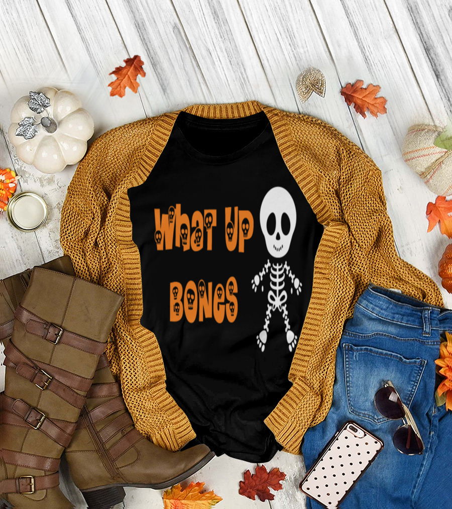 What Up Bones Halloween Skeleton Kids Fun Spooky Appeal T-Shirt