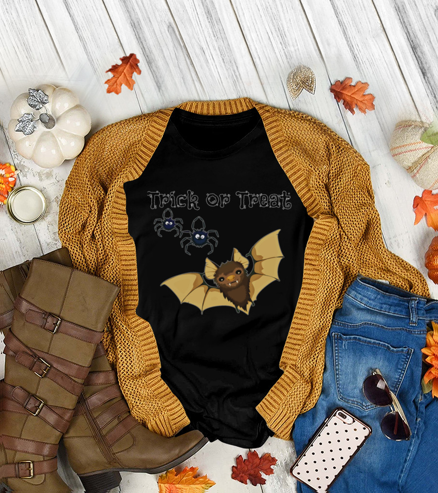 Trick or Treat Halloween Vampire Bat and Spiders T-Shirt