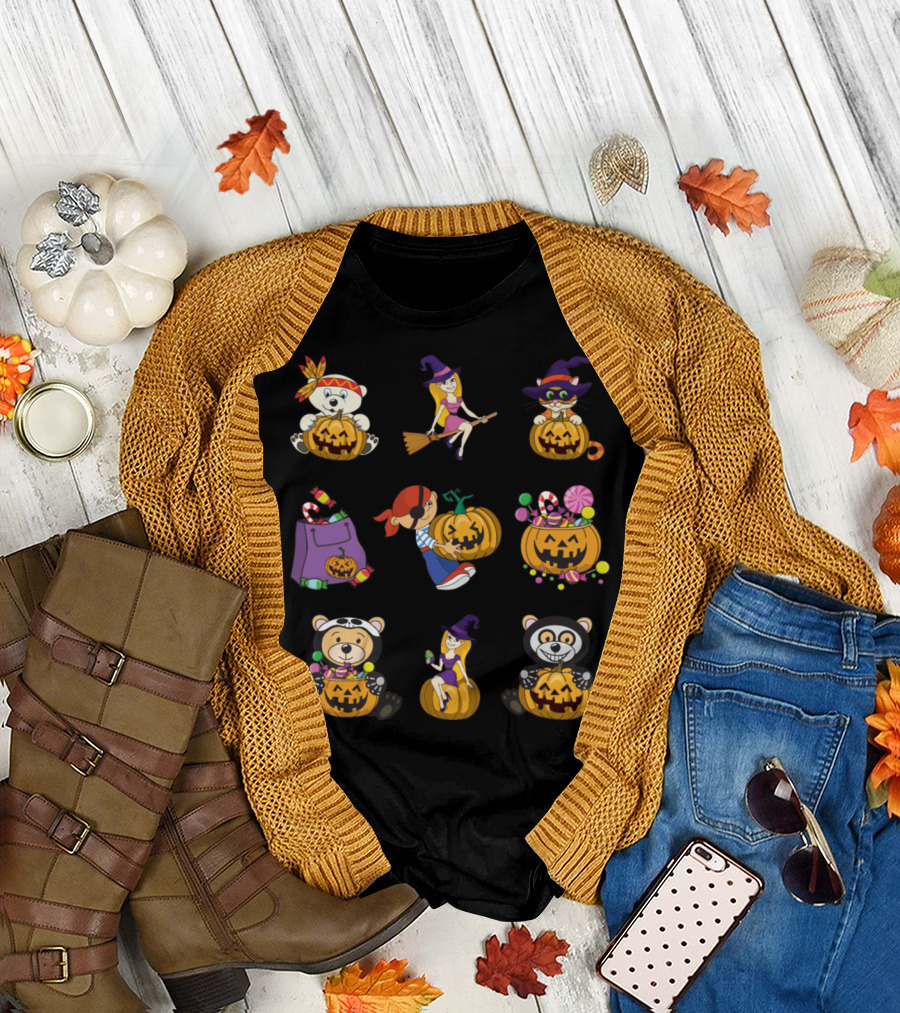 Happy Halloween Witch Pumpkin Candy Sweets Cat Bear Pirate T-Shirt