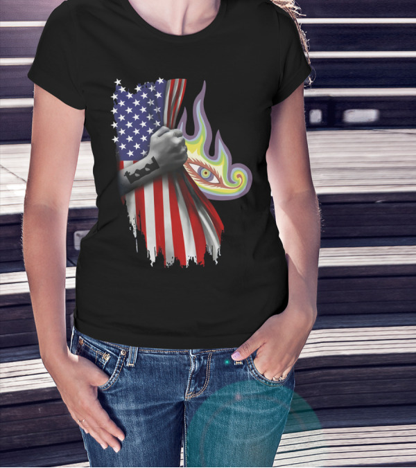 Tool Rock Band American Flag Psychedelic Eye Tattoo T-Shirt