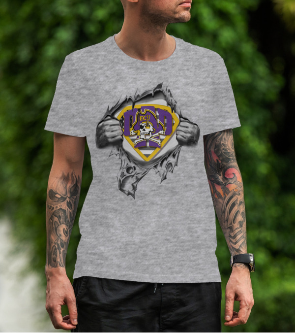 East Carolina Pirates Superdad ECU Skull Logo Hero T-Shirt
