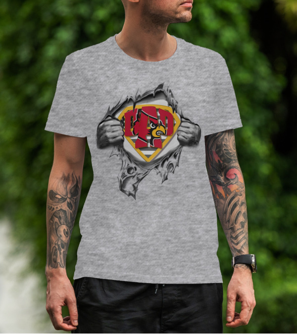 Superdad Louisville Cardinals Emblem Superman Style Rip T-Shirt