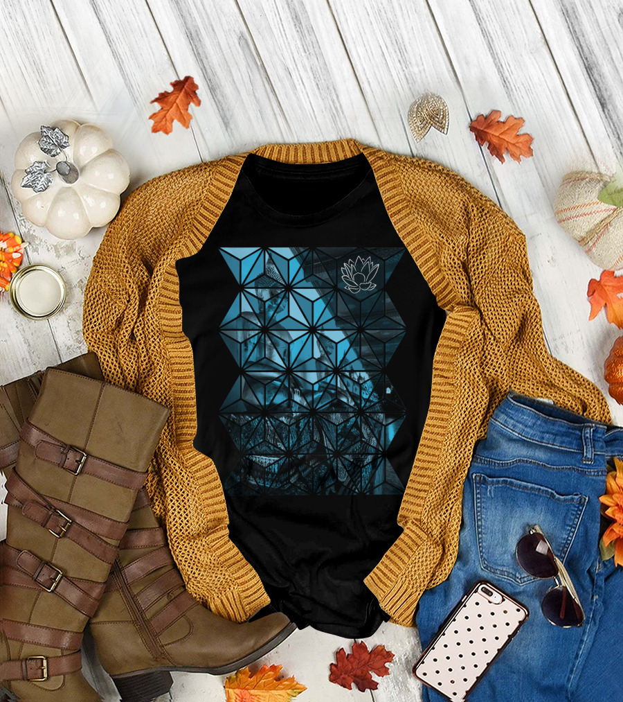 Buddhas Blue Geometric Lotus Mosaic T-Shirt
