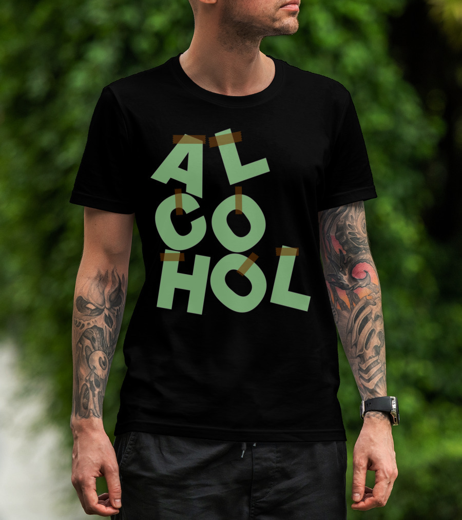 ALCOHOL Letters Secured With Tape T-Shirt