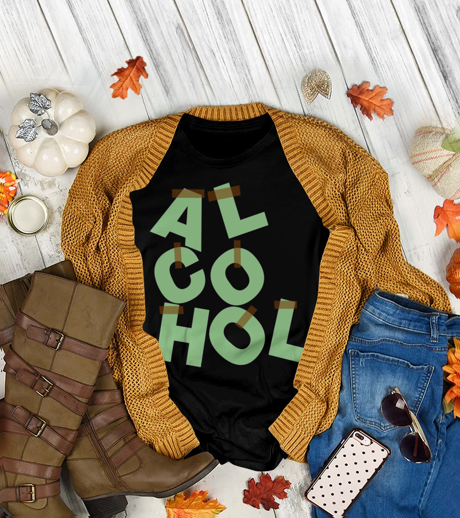 ALCOHOL Letters Secured With Tape T-Shirt