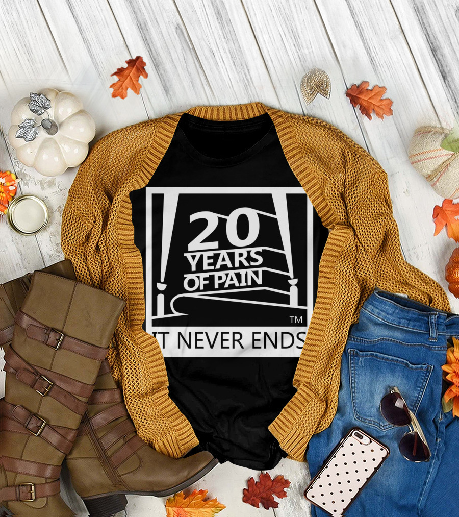 20 Years of Pain Wrestling Ring It Never Ends T-Shirt