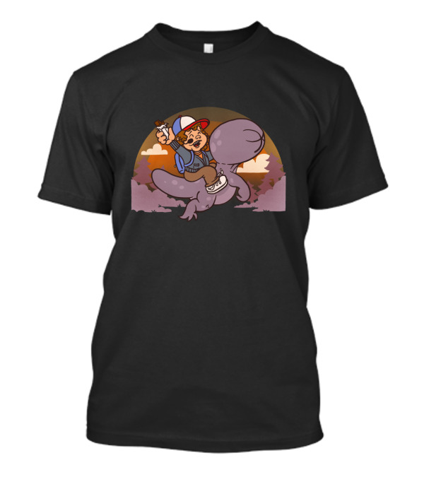 Stranger Bros Dustin Riding Demogorgon Retro Crossover T-Shirt