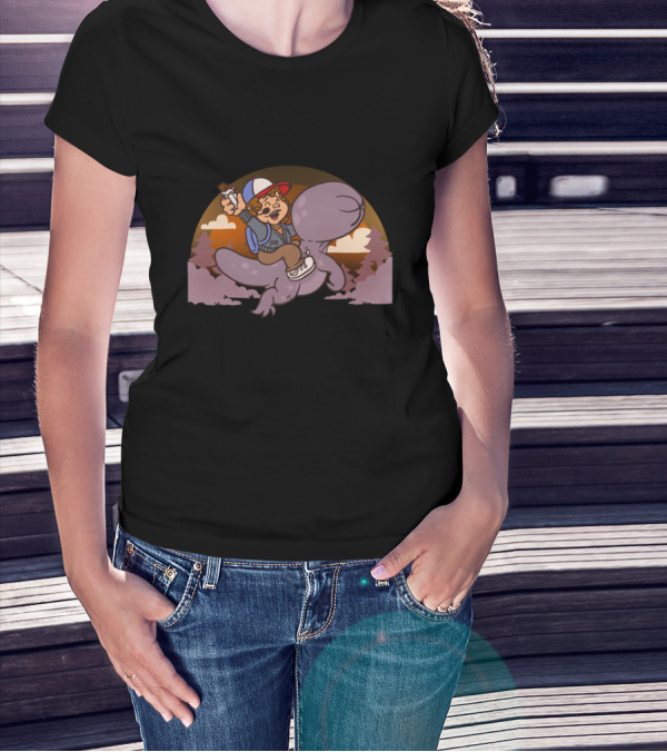 Stranger Bros Dustin Riding Demogorgon Retro Crossover T-Shirt